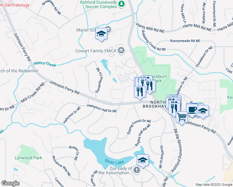 map of restaurants, bars, coffee shops, grocery stores, and more near 1920 Johnson Ferry Road Northeast in Atlanta