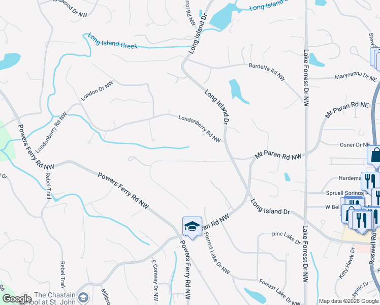 map of restaurants, bars, coffee shops, grocery stores, and more near 295 Tara Trail Northwest in Atlanta