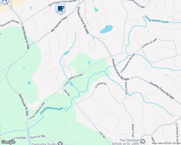 map of restaurants, bars, coffee shops, grocery stores, and more near 876 Crest Valley Drive Northwest in Atlanta