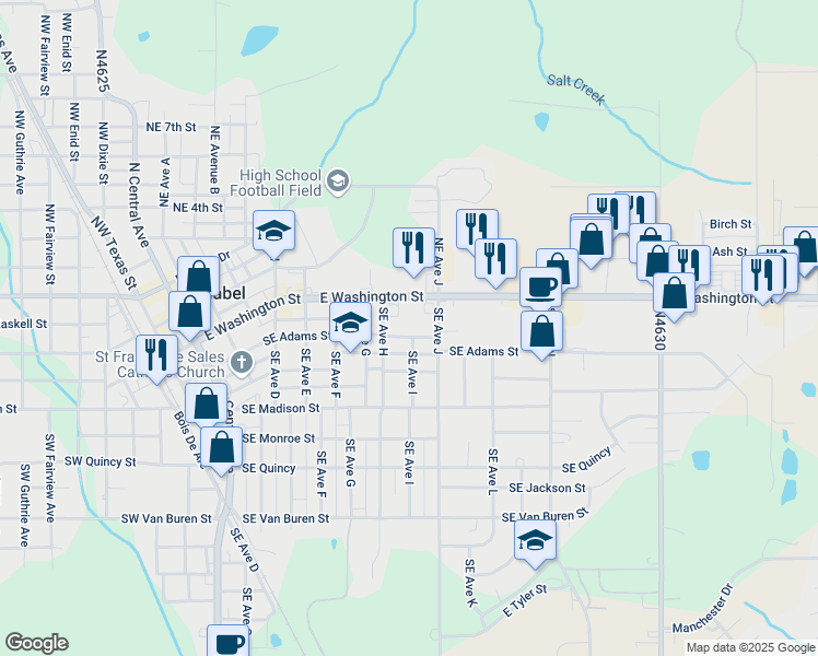 map of restaurants, bars, coffee shops, grocery stores, and more near 706 Southeast Adams Street in Idabel