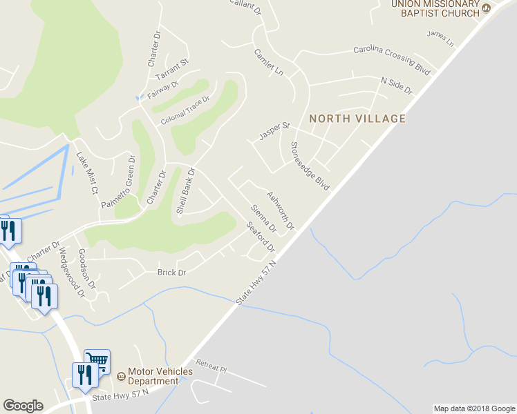 map of restaurants, bars, coffee shops, grocery stores, and more near 232 Sienna Drive in Little River