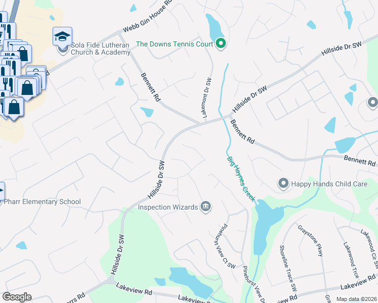 map of restaurants, bars, coffee shops, grocery stores, and more near 1640 Castle Pointe Cove in Grayson
