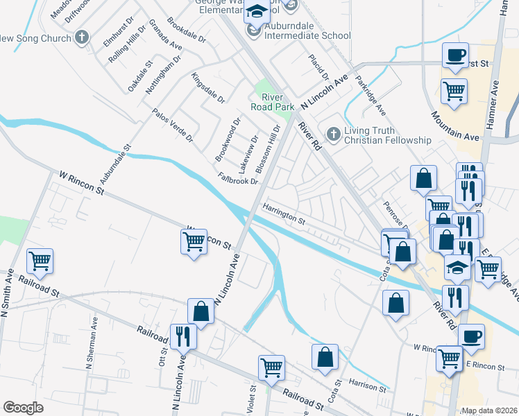 map of restaurants, bars, coffee shops, grocery stores, and more near 1038 Savi Drive in Corona
