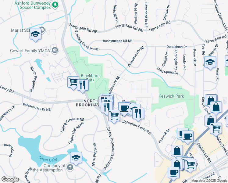 map of restaurants, bars, coffee shops, grocery stores, and more near 3522 Blair Circle Northeast in Atlanta