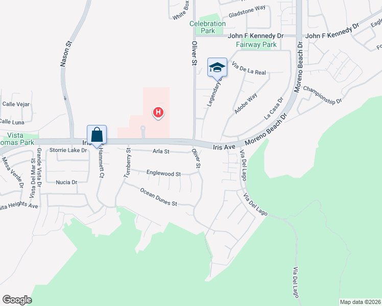 map of restaurants, bars, coffee shops, grocery stores, and more near 27440 Arla Street in Moreno Valley