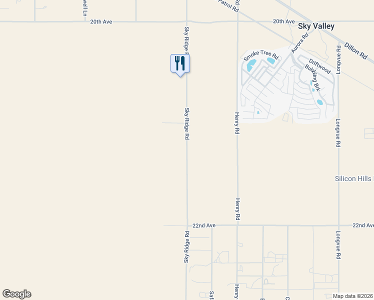 map of restaurants, bars, coffee shops, grocery stores, and more near Sky Ridge Road in Riverside County