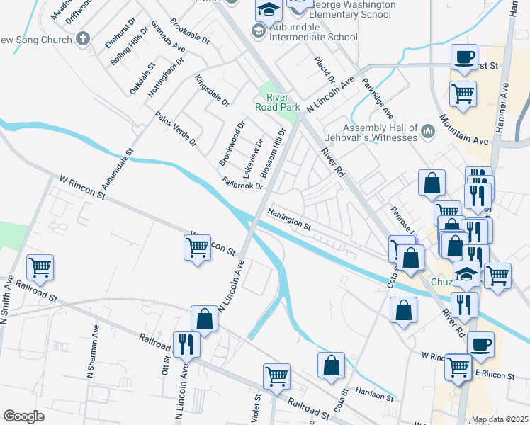 map of restaurants, bars, coffee shops, grocery stores, and more near 1038 Savi Drive in Corona