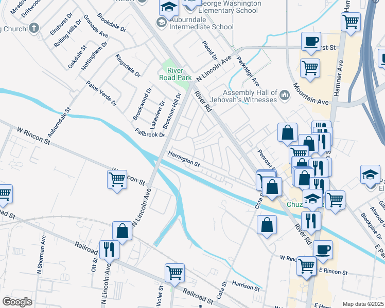 map of restaurants, bars, coffee shops, grocery stores, and more near 934 Forester Drive in Corona
