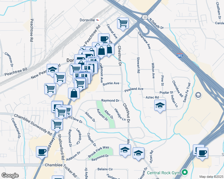 map of restaurants, bars, coffee shops, grocery stores, and more near 2682 Pineland Avenue in Doraville