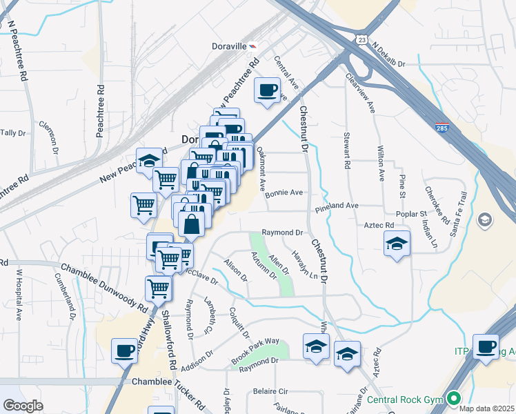 map of restaurants, bars, coffee shops, grocery stores, and more near 3511 Strait Street in Doraville