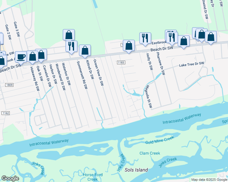 map of restaurants, bars, coffee shops, grocery stores, and more near 1980 Inland Drive Southwest in Ocean Isle Beach