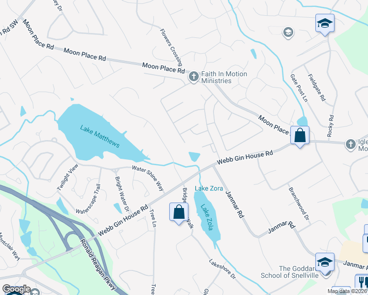 map of restaurants, bars, coffee shops, grocery stores, and more near 1172 Grassmeade Way in Snellville