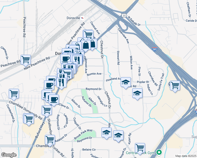 map of restaurants, bars, coffee shops, grocery stores, and more near 2694 Pineland Avenue in Doraville