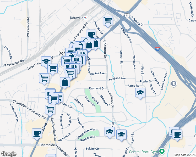 map of restaurants, bars, coffee shops, grocery stores, and more near 2682 Pineland Avenue in Doraville