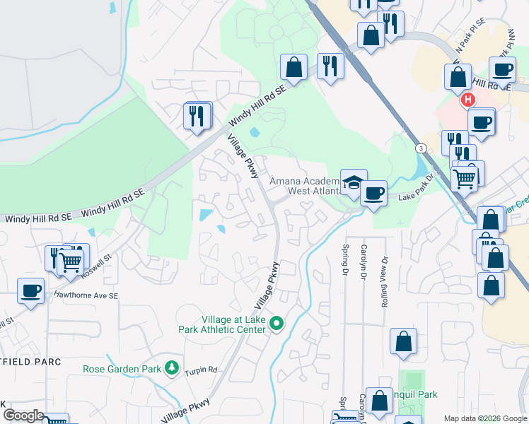 map of restaurants, bars, coffee shops, grocery stores, and more near 32 Little Silver Court in Smyrna