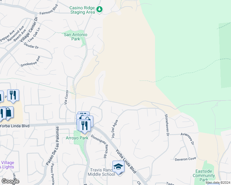 map of restaurants, bars, coffee shops, grocery stores, and more near in Yorba Linda