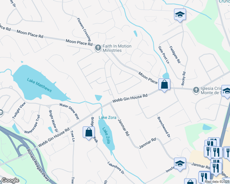 map of restaurants, bars, coffee shops, grocery stores, and more near 462 Grassmeade Way in Snellville