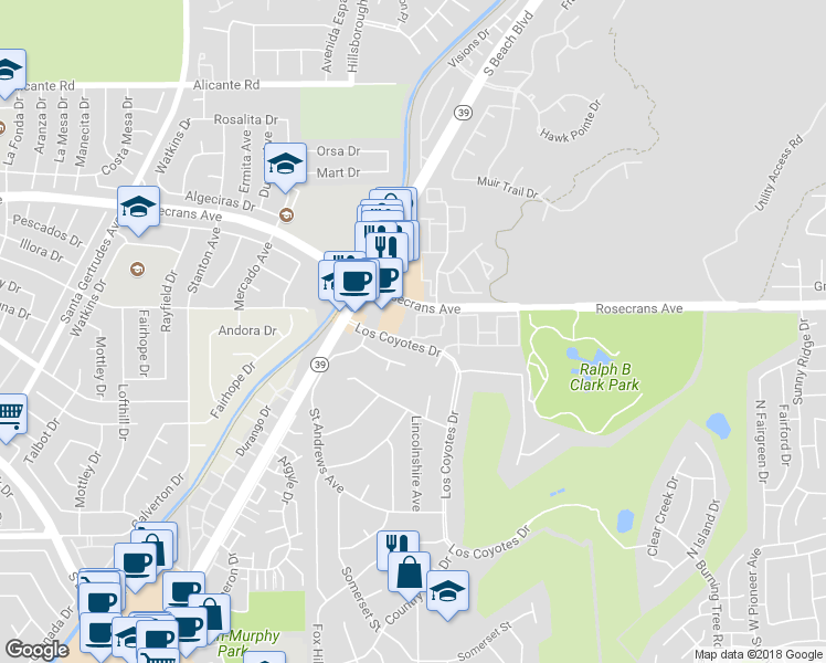 map of restaurants, bars, coffee shops, grocery stores, and more near 63 Candlewood Way in Buena Park