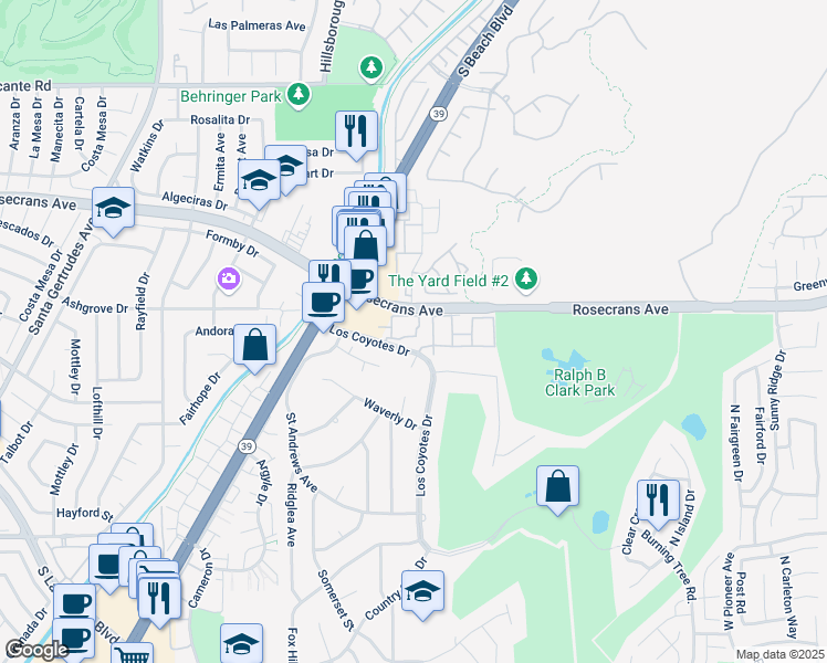 map of restaurants, bars, coffee shops, grocery stores, and more near 29 Candlewood Way in Buena Park