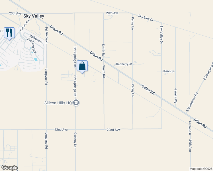 map of restaurants, bars, coffee shops, grocery stores, and more near 21211 Smith Road in Desert Hot Springs