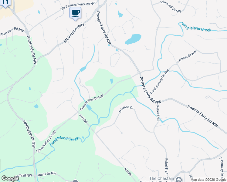 map of restaurants, bars, coffee shops, grocery stores, and more near 876 Crest Valley Drive Northwest in Atlanta
