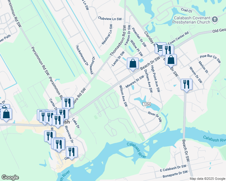 map of restaurants, bars, coffee shops, grocery stores, and more near 1401 Azure Court in Calabash