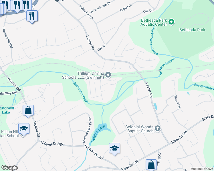 map of restaurants, bars, coffee shops, grocery stores, and more near 3860 Safehaven Drive in Lawrenceville