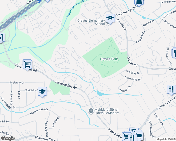 map of restaurants, bars, coffee shops, grocery stores, and more near 3559 Pleasantbrook Village Lane in Atlanta