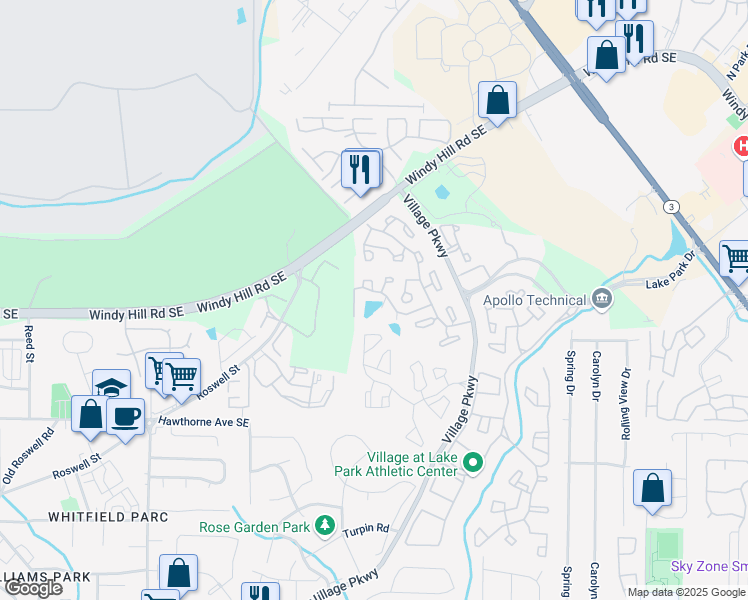 map of restaurants, bars, coffee shops, grocery stores, and more near 27 Lakes Edge Drive in Smyrna