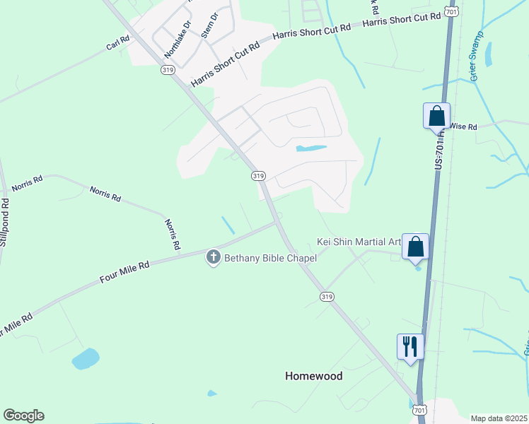 map of restaurants, bars, coffee shops, grocery stores, and more near 3611 South Carolina 319 in Conway