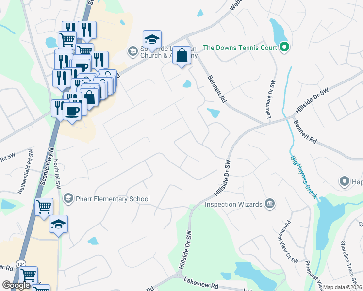 map of restaurants, bars, coffee shops, grocery stores, and more near 1528 Greensboro Way in Grayson