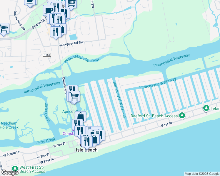 map of restaurants, bars, coffee shops, grocery stores, and more near 79 Wilmington Street in Ocean Isle Beach