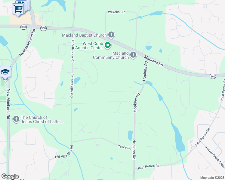 map of restaurants, bars, coffee shops, grocery stores, and more near 3624 Whitfield Way in Powder Springs