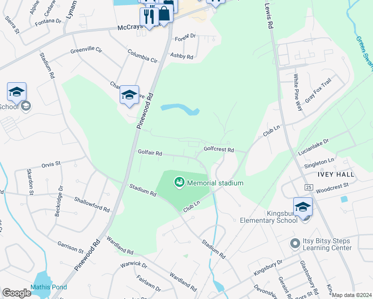 map of restaurants, bars, coffee shops, grocery stores, and more near 1969 Golfair Road in Sumter