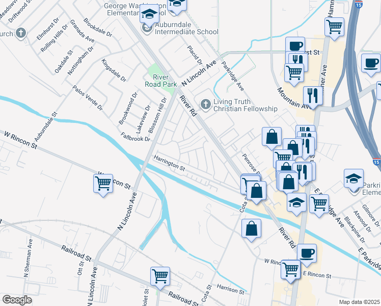 map of restaurants, bars, coffee shops, grocery stores, and more near 893 Pinecone Drive in Corona