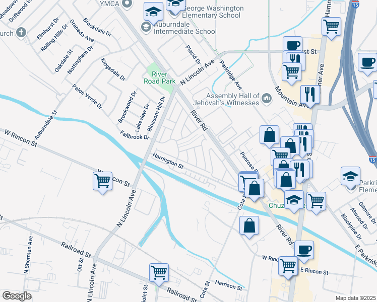 map of restaurants, bars, coffee shops, grocery stores, and more near 893 Pinecone Drive in Corona