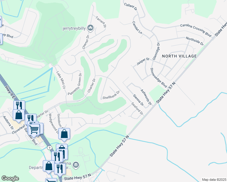 map of restaurants, bars, coffee shops, grocery stores, and more near 110 Goodale Drive in Longs