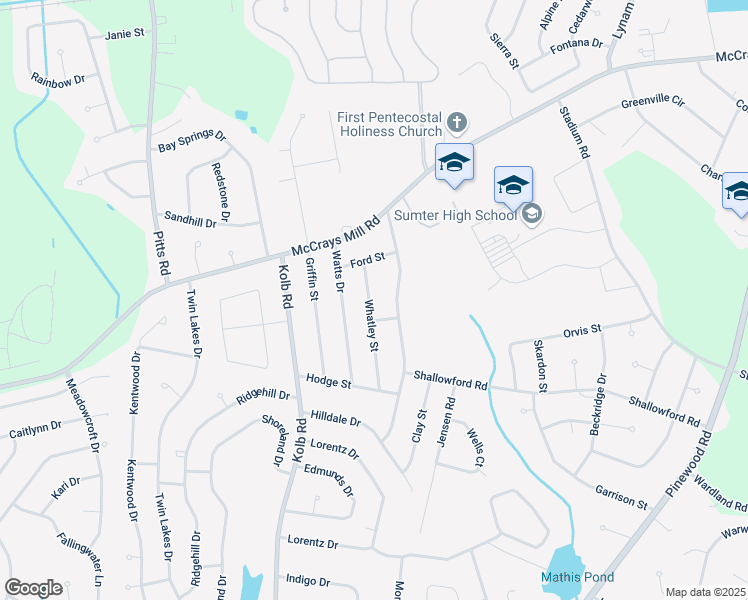 map of restaurants, bars, coffee shops, grocery stores, and more near 867 Whatley Street in Sumter