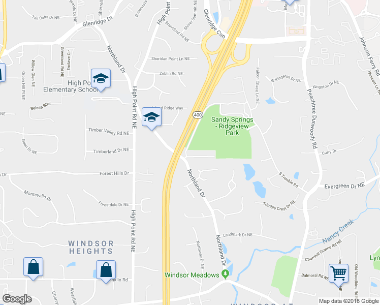 map of restaurants, bars, coffee shops, grocery stores, and more near 5106 Baroque Circle Northeast in Atlanta