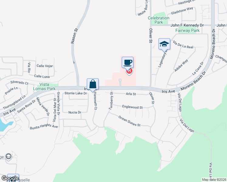 map of restaurants, bars, coffee shops, grocery stores, and more near 27300 Iris Avenue in Moreno Valley