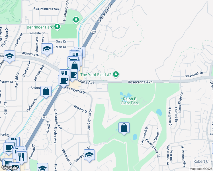 map of restaurants, bars, coffee shops, grocery stores, and more near 8558 Buena Tierra Place in Buena Park