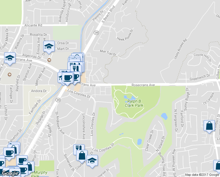 map of restaurants, bars, coffee shops, grocery stores, and more near 8558 Buena Tierra Place in Buena Park