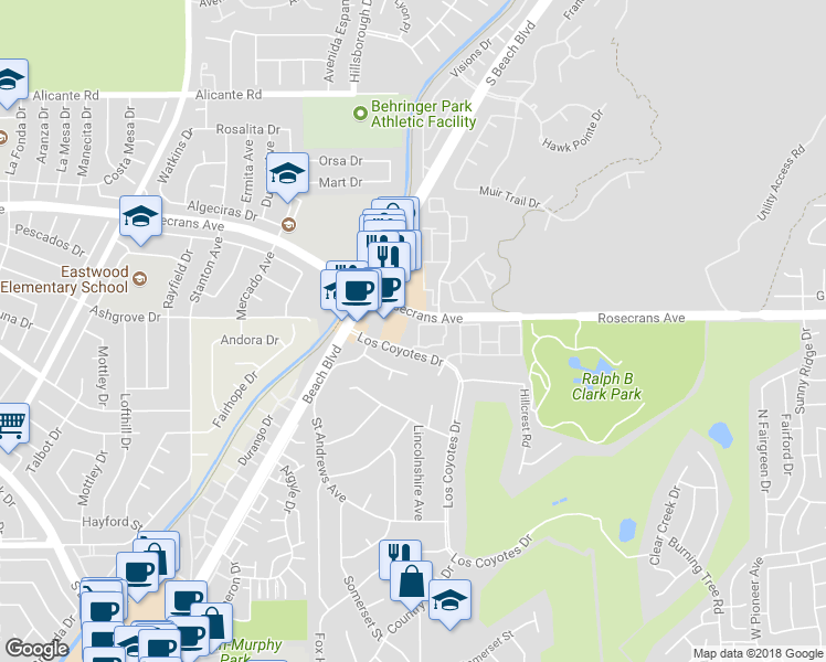 map of restaurants, bars, coffee shops, grocery stores, and more near 49 Candlewood Way in Buena Park