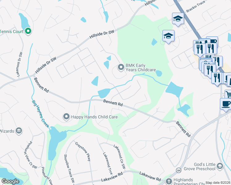map of restaurants, bars, coffee shops, grocery stores, and more near 887 Mount McKinley Way in Grayson
