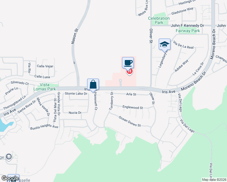 map of restaurants, bars, coffee shops, grocery stores, and more near 27300 Iris Avenue in Moreno Valley