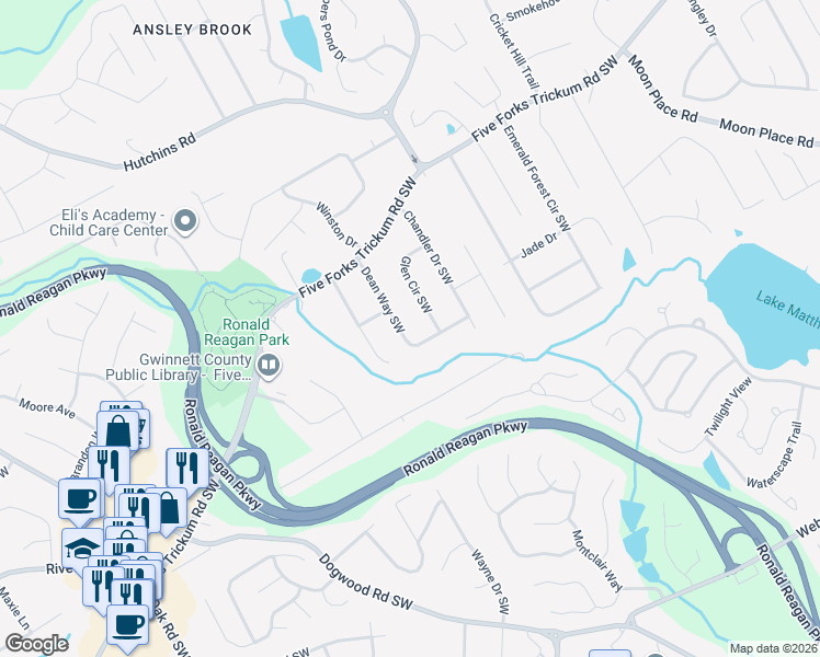 map of restaurants, bars, coffee shops, grocery stores, and more near 804 Dean Way Southwest in Lawrenceville