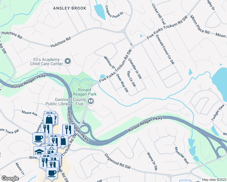 map of restaurants, bars, coffee shops, grocery stores, and more near 775 Catherine Drive Southwest in Lawrenceville