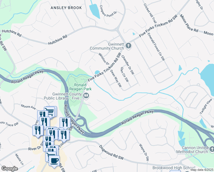 map of restaurants, bars, coffee shops, grocery stores, and more near 755 Catherine Drive Southwest in Lawrenceville