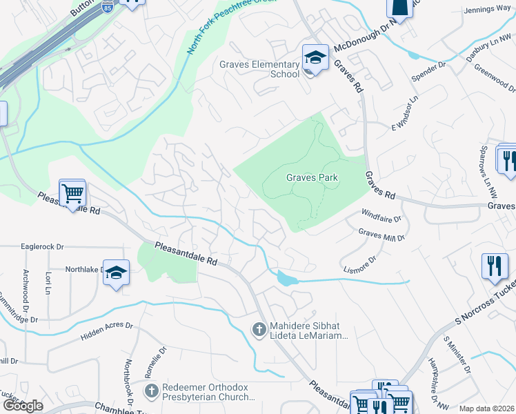 map of restaurants, bars, coffee shops, grocery stores, and more near 3559 Pleasantbrook Village Lane in Atlanta
