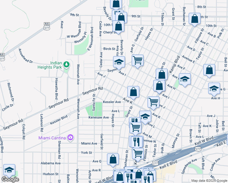 map of restaurants, bars, coffee shops, grocery stores, and more near 2008 Hayes Street in Wichita Falls